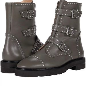 NWOT Stuart Weitzman Jesse Lift Pearl Studded Leather Combat Boots 7.5